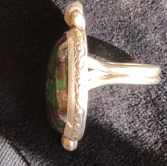 Old Natural Turquoise Ring Navajo Sterling Silver Handcrafted Sz 6.75 - Picture 4 of 15